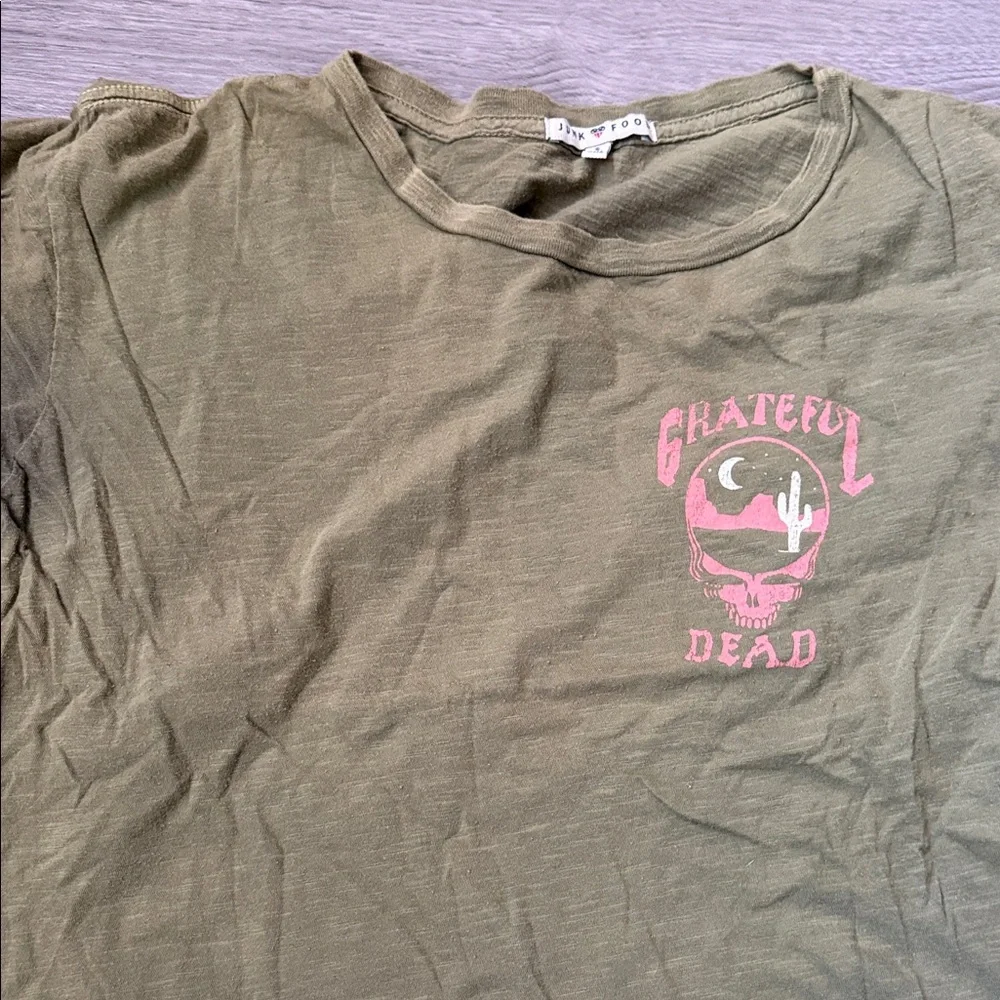 Grateful Dead 1987 T-Shirt in Olive with Pink Logo - Picture 2 of 4